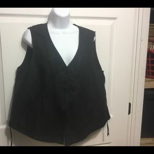 Eileen Fisher Black Sleeveless V-Neck Linen Vest